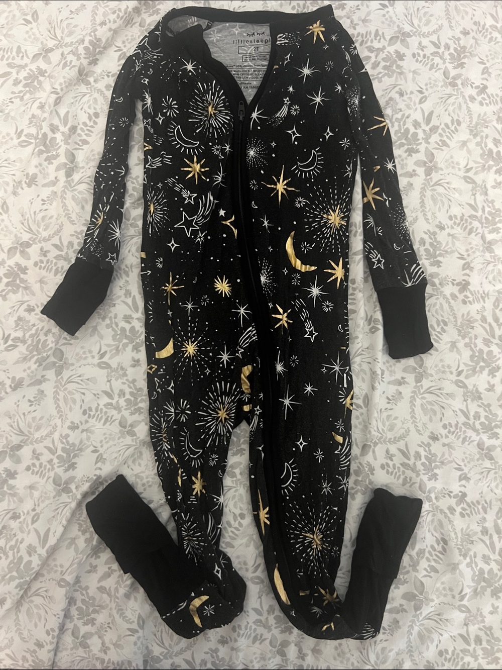 Little Sleepies Black Footed One-Piece Pajamas with Gold & White Celestial Print